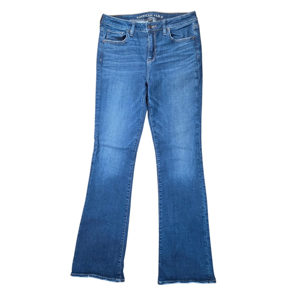 American Eagle Kick Boot Jeans‎ Womens 10 Long Medium Wash Stretch Denim Blue